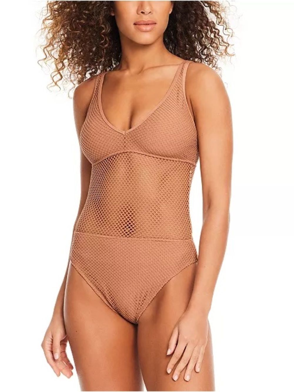 Sanctuary Women's Sea Crochet V-Neck High-Leg Tank One-Piece Swimsuit NWT-Large